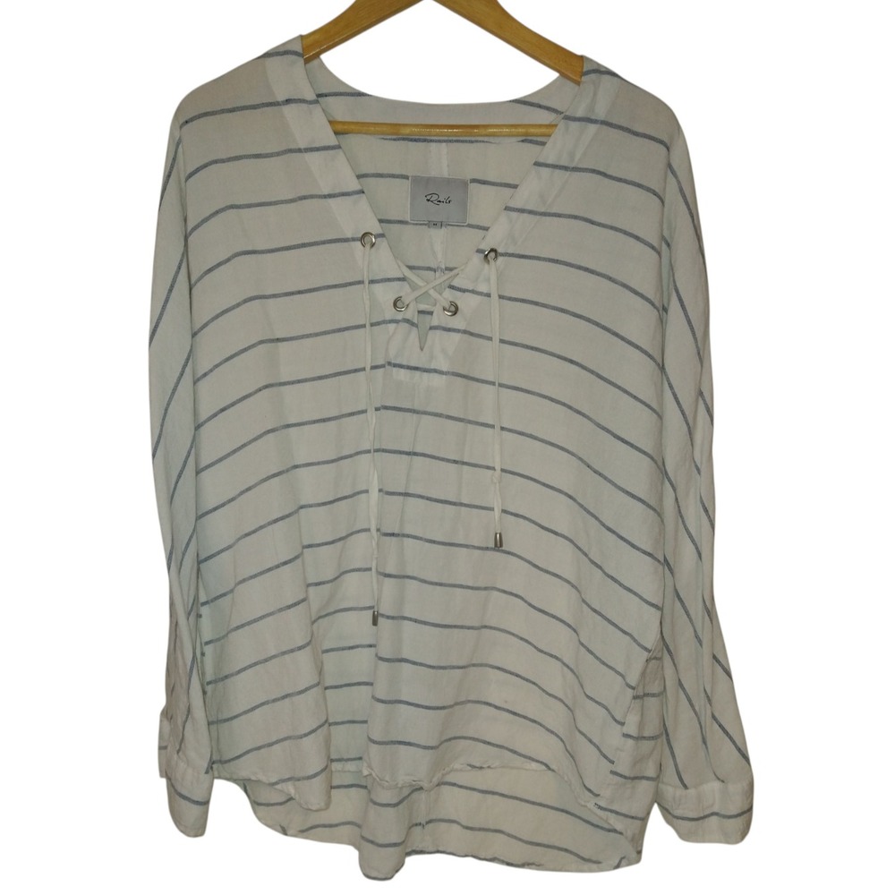 Rails Top Linen Blend Medium Striped Coastal Beach Flamenco Lightweight Pullover